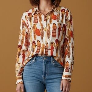 VTG MAGGIE SWEET 1920s Fashion Ladies Print Button Down Shirt 3X